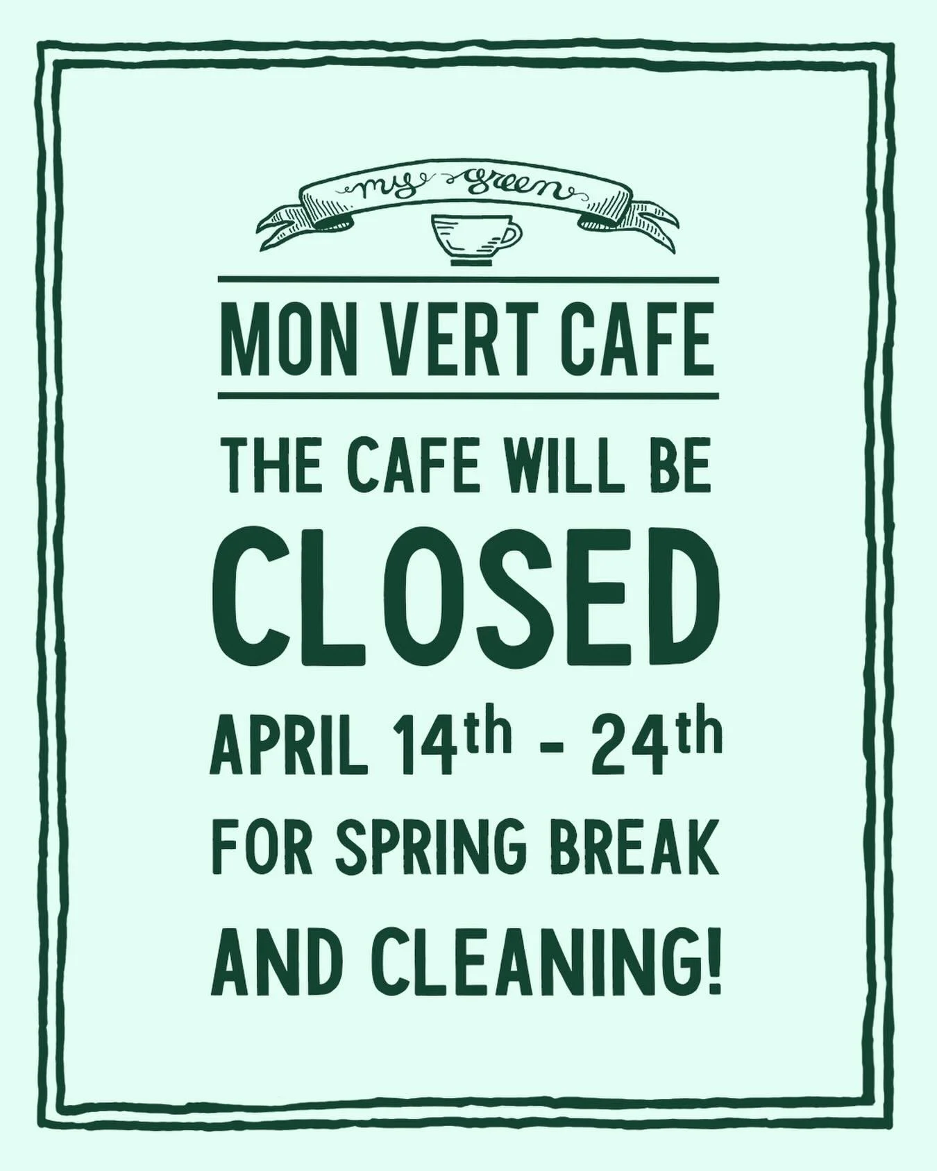 It&rsquo;s that time of year- SPRING BREAK! 🥳🍹

We&rsquo;ll be back refreshed and sparkling clean on Saturday 4/25. Thank you for understanding.

#monvertcafe #woodstockvt #vermont #mudseason #springbreak