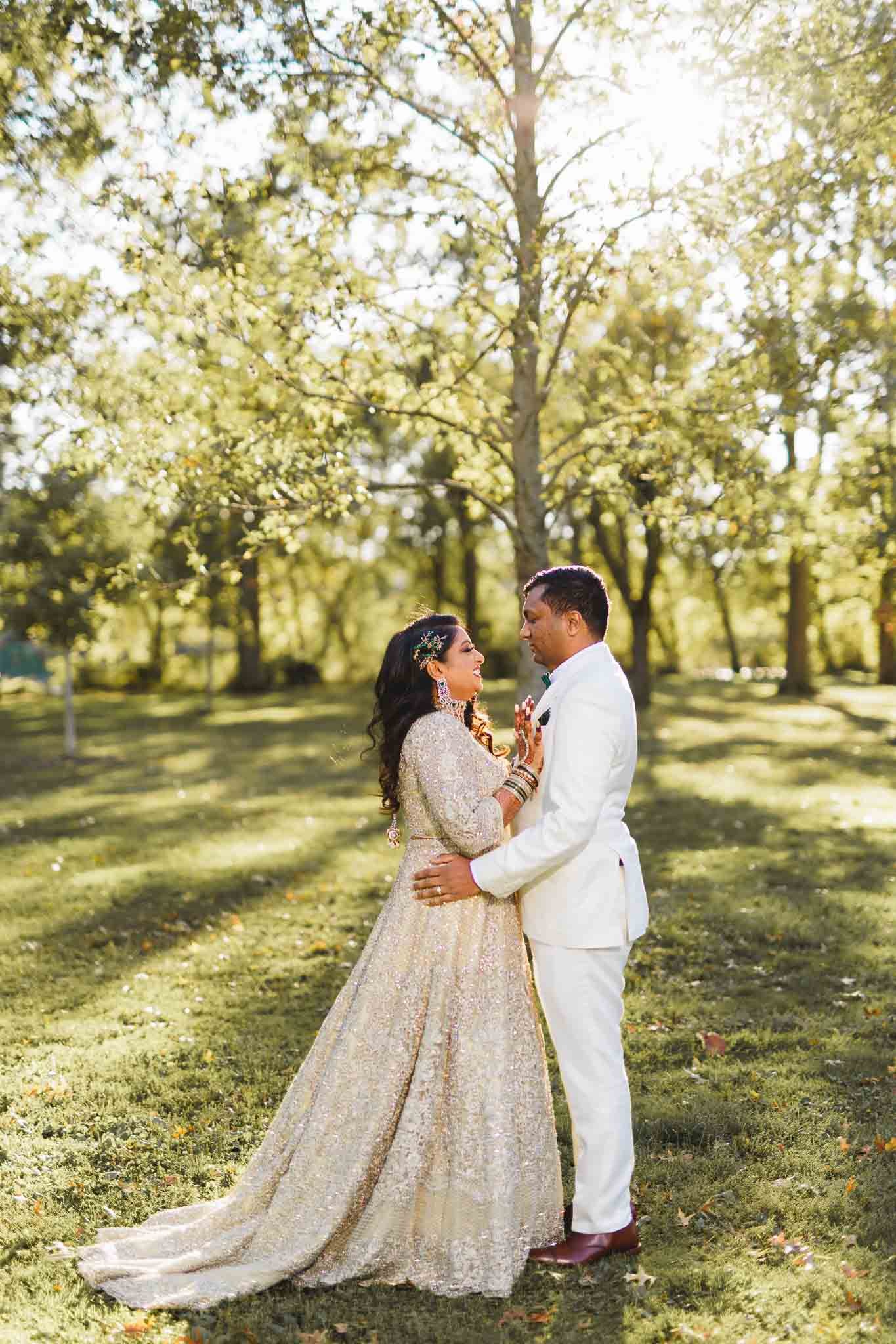 wedding couple under sunlight