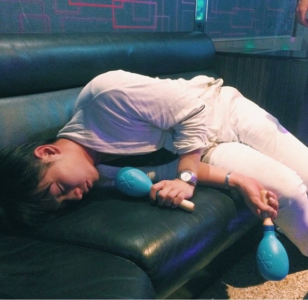He passed out doing what he loves.... swinging maracas!