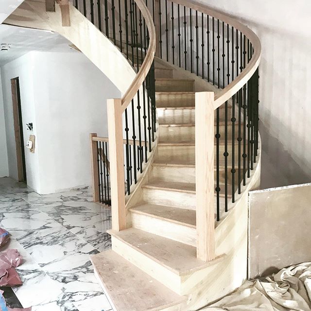 Installing a new oval shape staircase and metal spindles, staining the steps  and painting the spindles will make this come to life. #jbuildersny #brooklynconstruction @ynbqualitystairs @jbuildersny