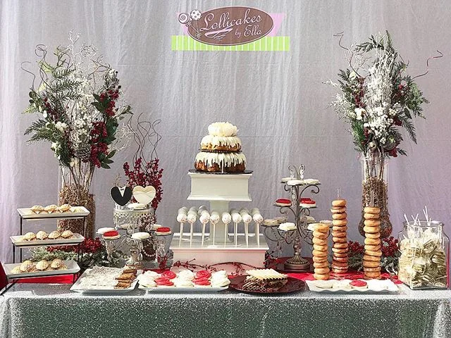 Its been a while since i made a full dessert table and pretty happy of how it cane out #weddingdessert #weddingdesserttable #desserttable #winterwonderland #weddingtreats #cakepops #sugarcookies #madeleines #pretzels #smores #lollicakesbyella