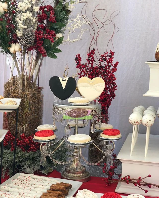 Winter Wonderland Wedding Dessert Table for a special couple #weddingdesserts #weddingdesserttable #winterwonderland #wedding #lollicakesbyella