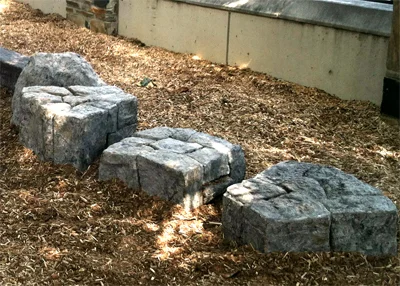 Hop Rocks Dimension: Square (20” x 20” x 24”) Triangle (24” x 20” x 24”) Age Group: All Weight: 45 lbs. Color: Slate Grey, Earth Brown and Coastal. Evolve Play Hop Rocks are a perfect addition to any playground. Recommended to be placed 20” to 30” apart depending on age group these pieces promote agility, coordination, and balance. With the ability to be buried below grade and control the installed height, Hop Rocks can also double as tiered steppers leading up to other Accessories or play structures.