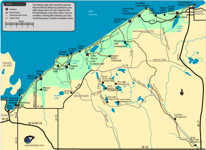 MAP OF PICTURED ROCKS NATIONAL SEASHORE - TRail
