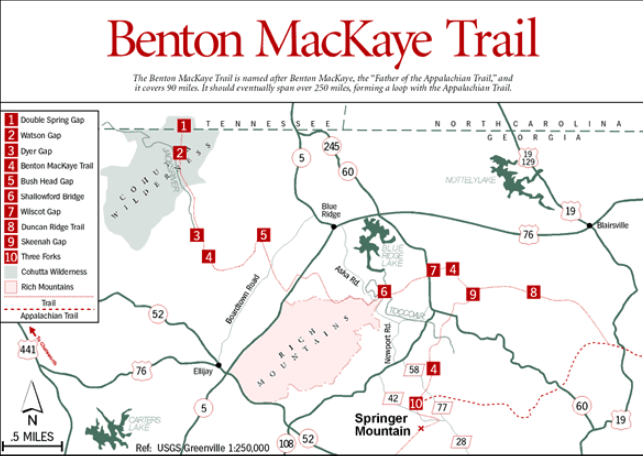 MAP of Benton MacKaye TRail - For CAMPING, Hiking, and BACKPACKING