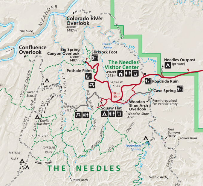 MAP OF THE NEEDLES TRAIL IN CANYONLAND (UTAH)
