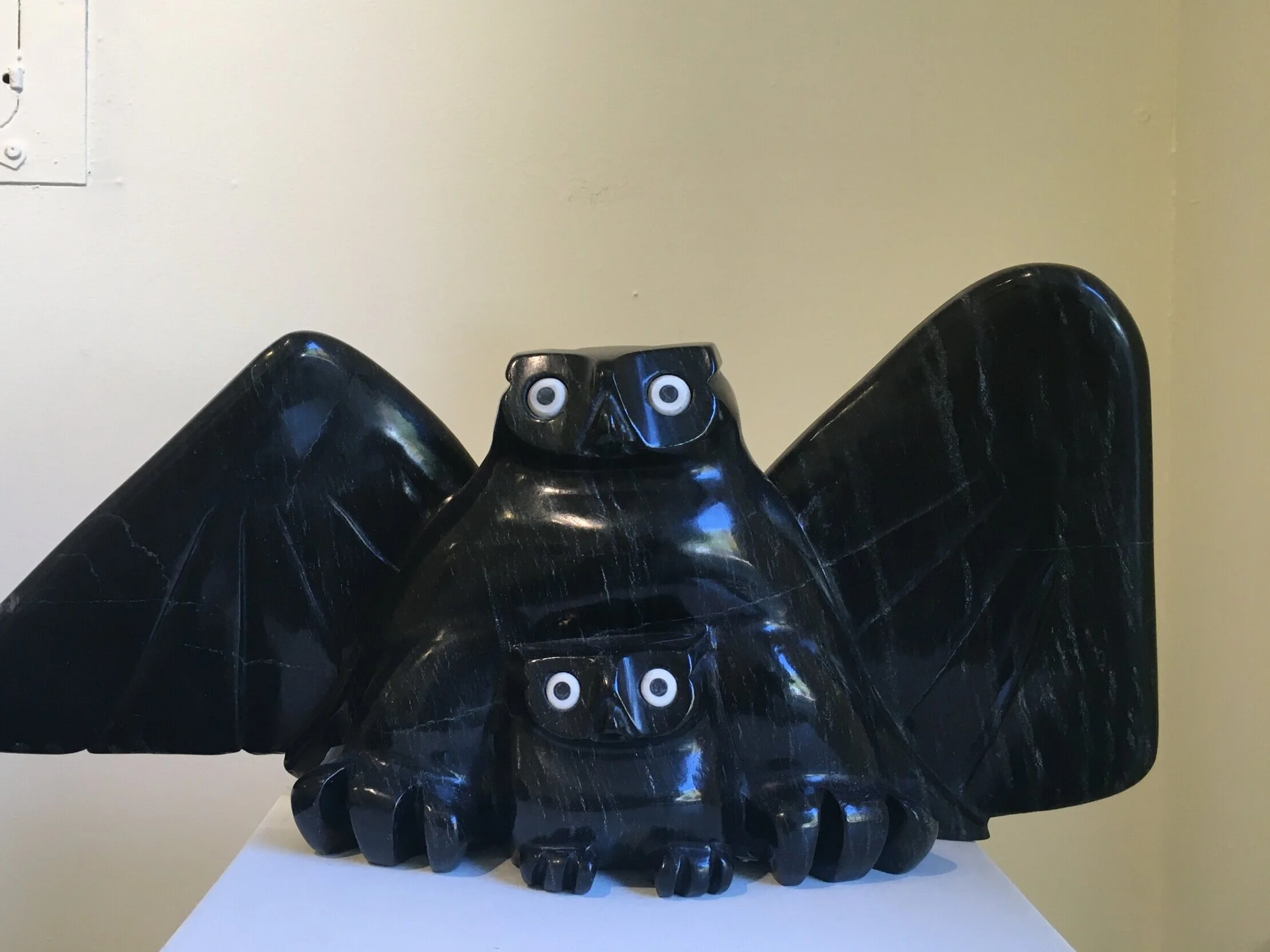 Owl with Chick Black Marble, *Sold