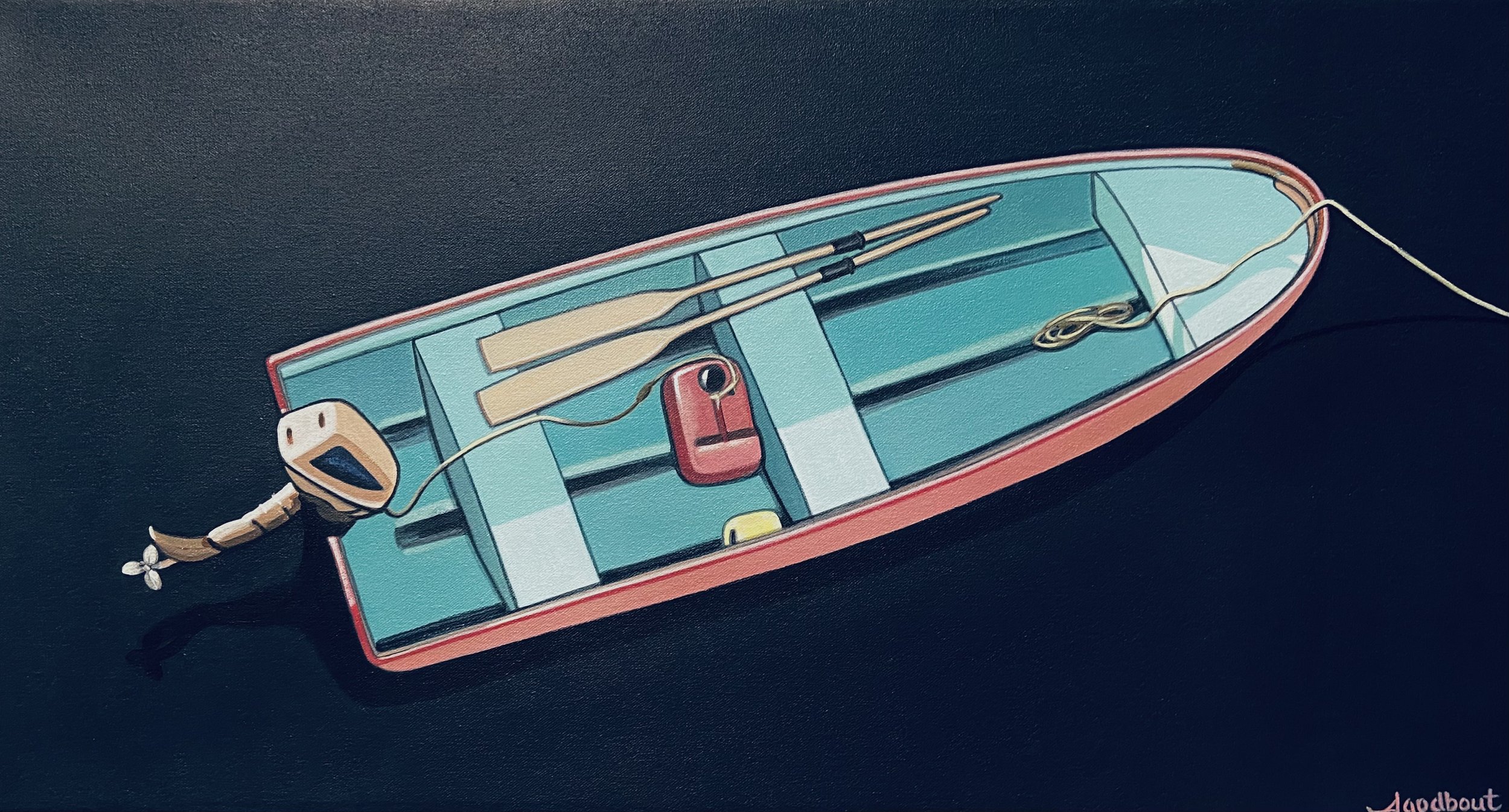 Turquoise and Red Skiff