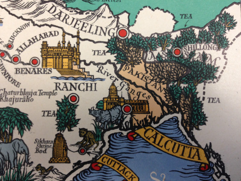 Detail: East India, Bangladesh and North-East India, from Three Great Tea Countries (1949). CUL Map Room.