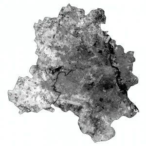 The city-state of Delhi, India as visualised from band 10 of Landsat 8's TIRS instrument.