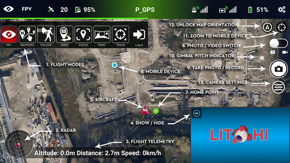 Litchi - drone controller view (image from https://flylitchi.com/help)