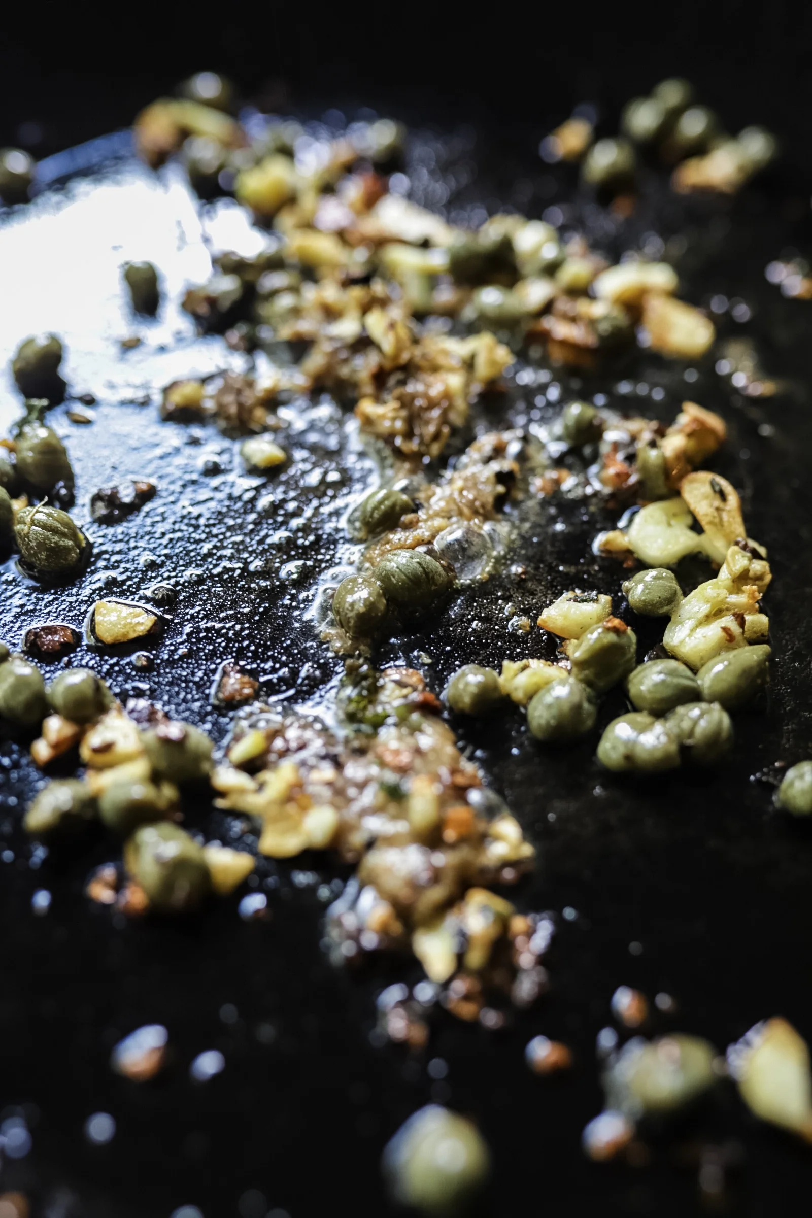 Sauté capers, garlic & anchovies no darker than this please!
