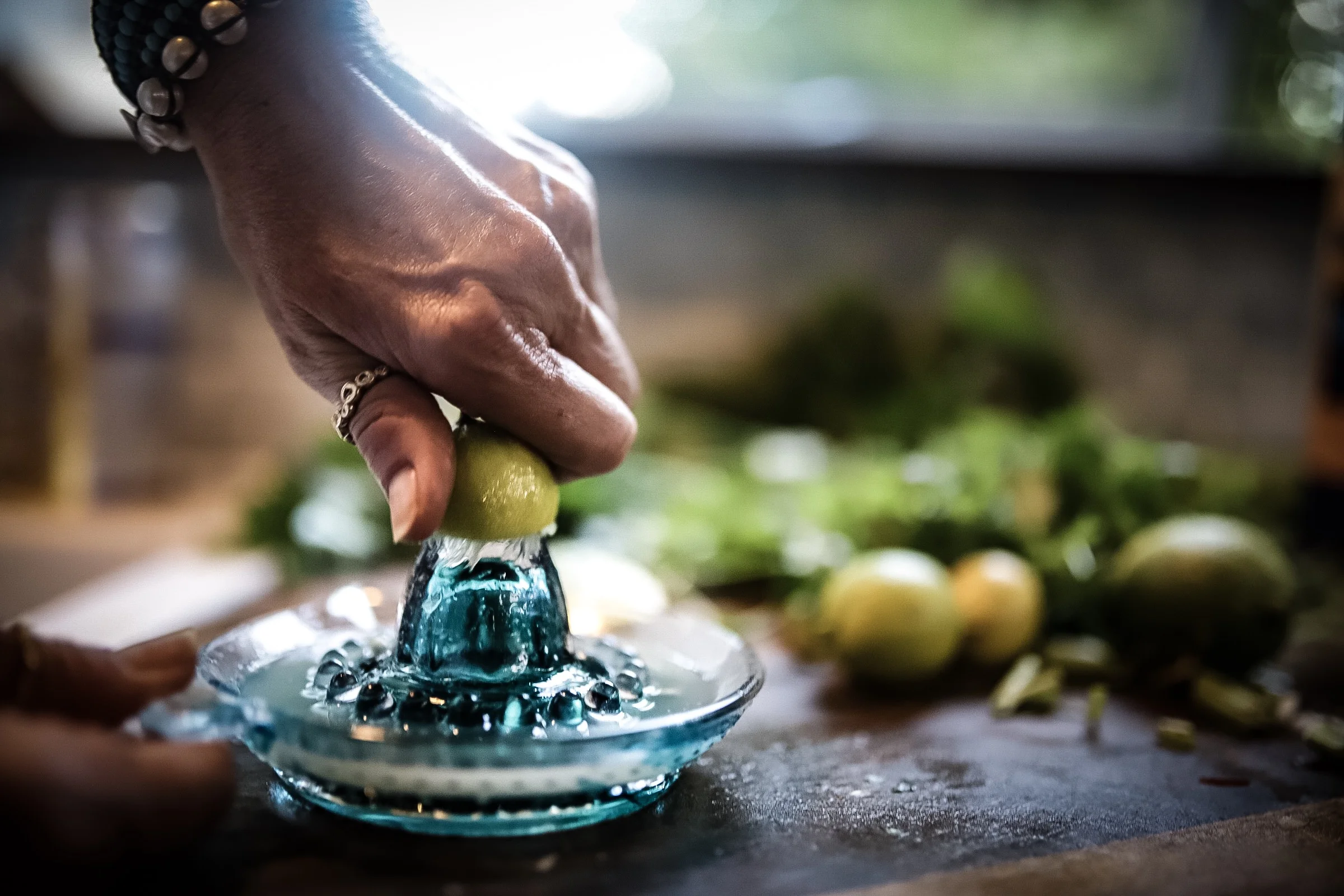 Squeeze most of the lime and leave some to cut into wedges as a garnish