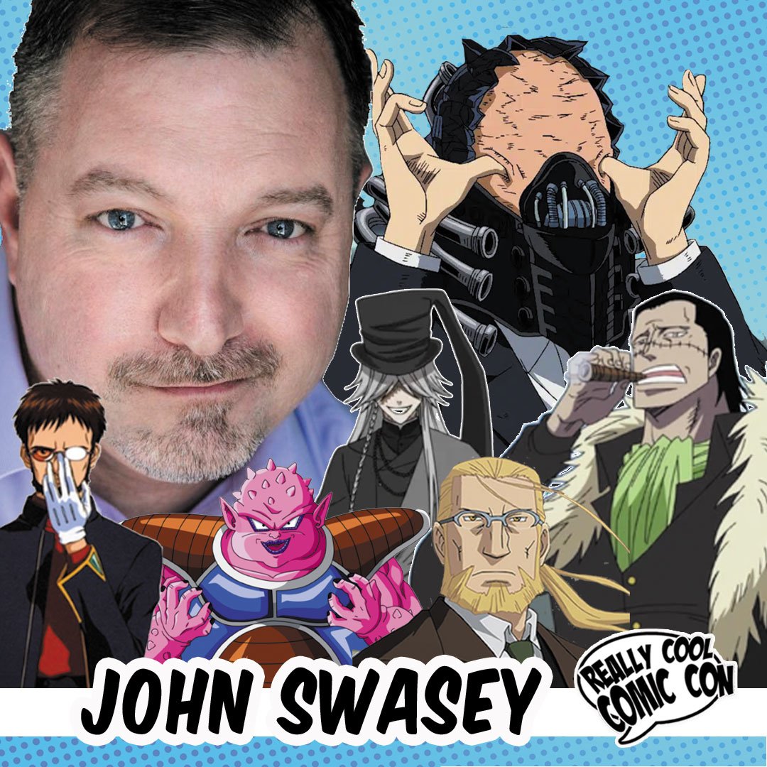 💥 OUR FIRST GUEST ANNOUNCEMENT💥
Please welcome Voice Actor John Swasey!!! We're so excited to welcome John to this year's Really Cool Comic Con ➡️ August 3 &amp; 4, 2024. 
John is known for his roles as Gendo in Evangelion; All for One in My Hero A