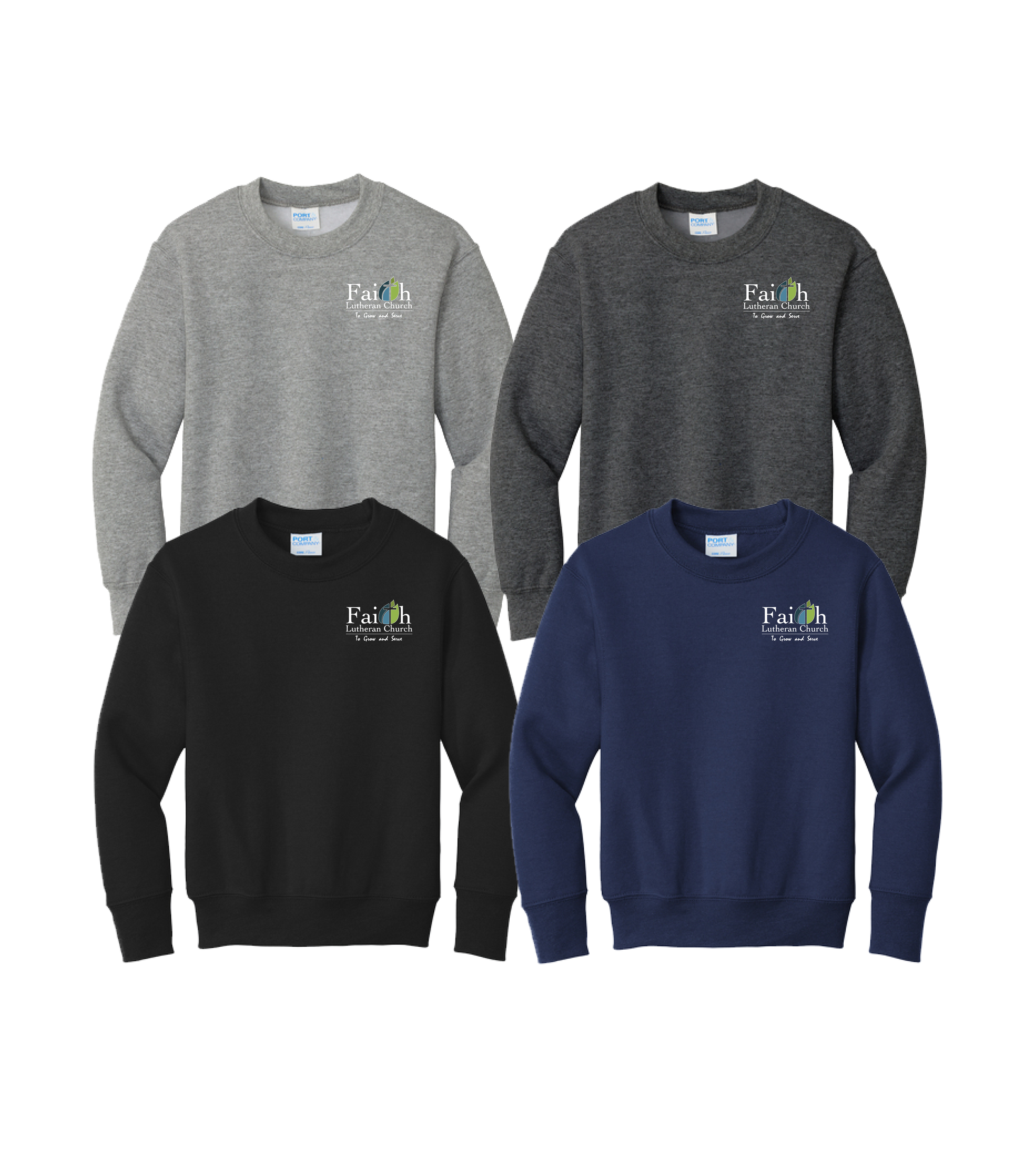 Faith Lutheran Church-TGS Embroidery // Youth Core Fleece Crewneck Sweatshirt
