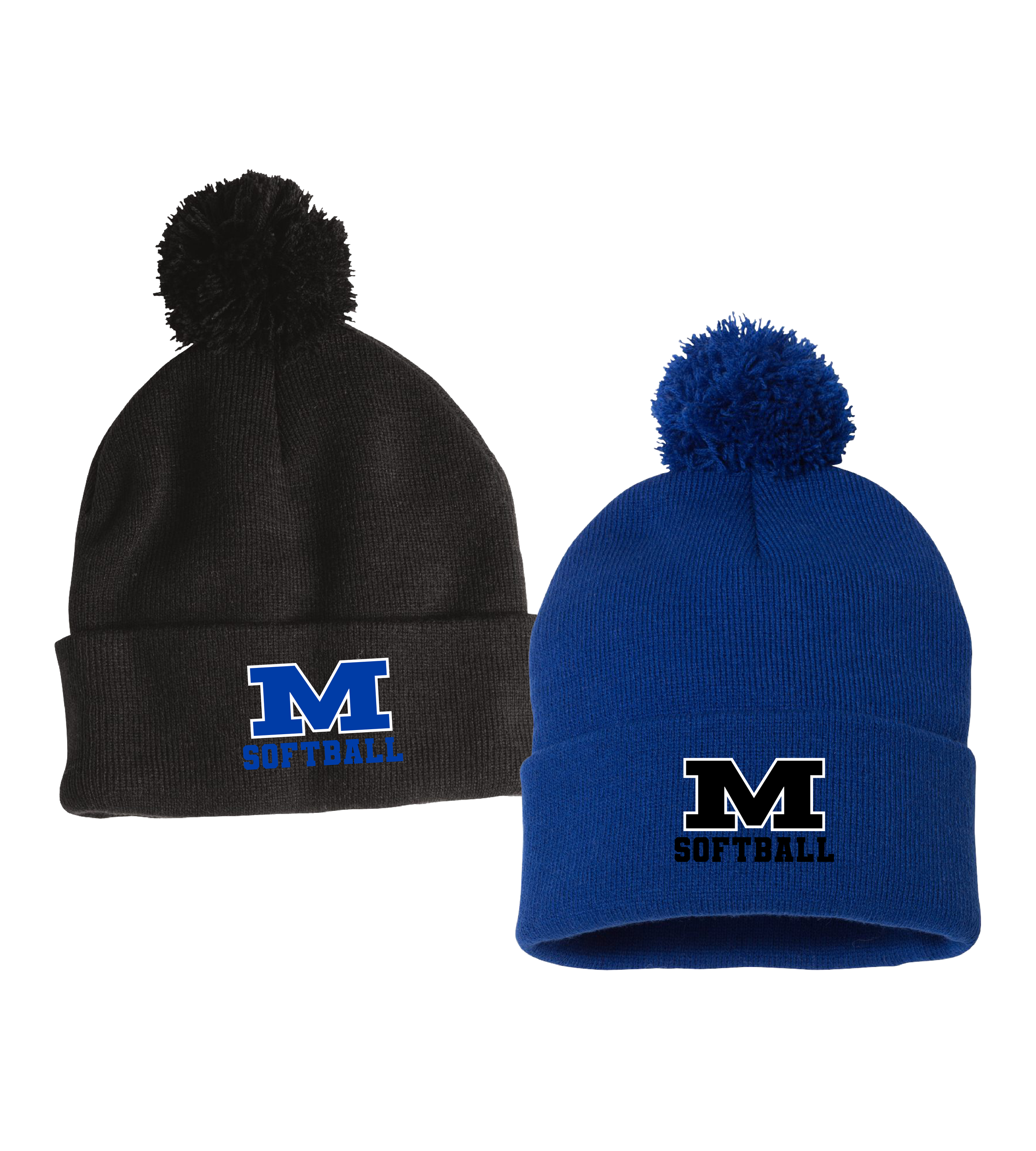 Mora Softball - M LC 2C Emb // 12" Pom-Pom Cuffed Beanie