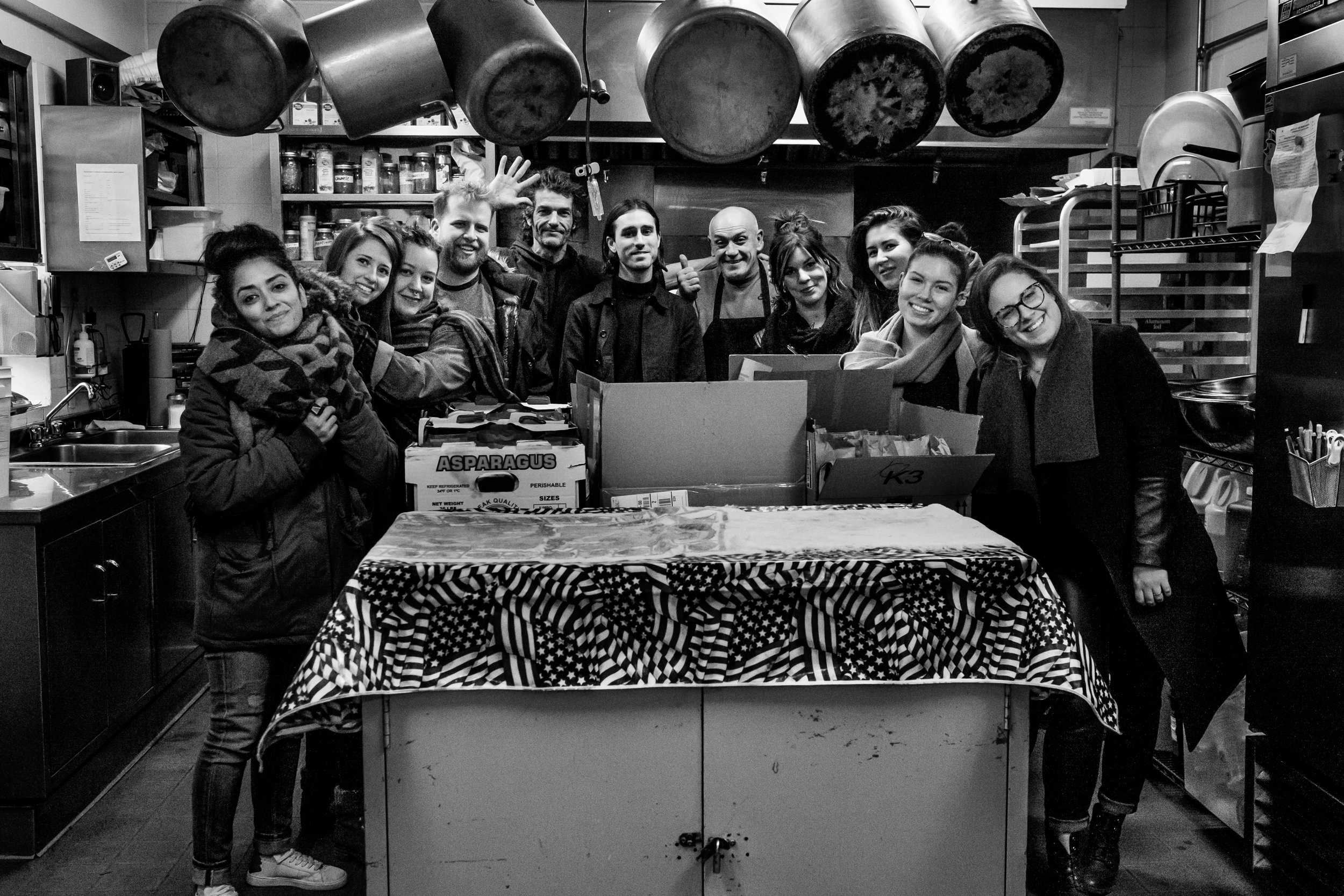 Our transportation volunteers from left to right: Celine, Stacey, Mandy, Olivier, Benoit Labre House member, Shane, another Benoit Labre House member, Guylaine, Victoria, Molly, and Cassie. Photo by Reggie.