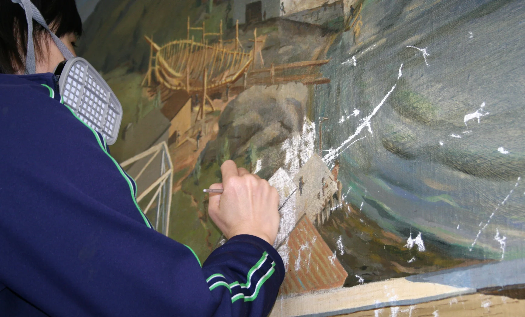 Photo: Boston Harbor mural during restoration