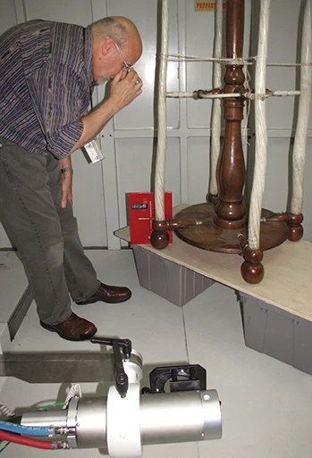 Fig. 4 | Doug Currie prepares to X-ray the hall tree. Courtesy of the Mashantucket Pequot Museum, Conservation Department.