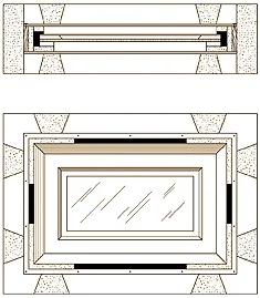 Pastel Crating & Illustration of Progressive Cushioning Top: Section Inner case containing pastel is suspended in trapezoidal foam elements in crate. By adding mass, the inner case lowers the resonant frequency of the object and thus the possibility of loss due to vibration. (Outer crate construction not shown) Bottom: View into open crate, inner case lid removed Tapered foam cushioning elements in outer crate provide progressive cushioning. As the foam is compressed, more foam surface is brought into action. © 2002 Terry Dowd, Inc. 