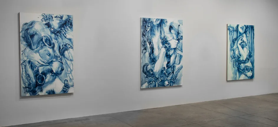 left: Buckled Blue (2011) Oil On Linen, 67h x 43w in center: How Do You Do Without Me? (2011) Oil On Linen, 52h x 70w in