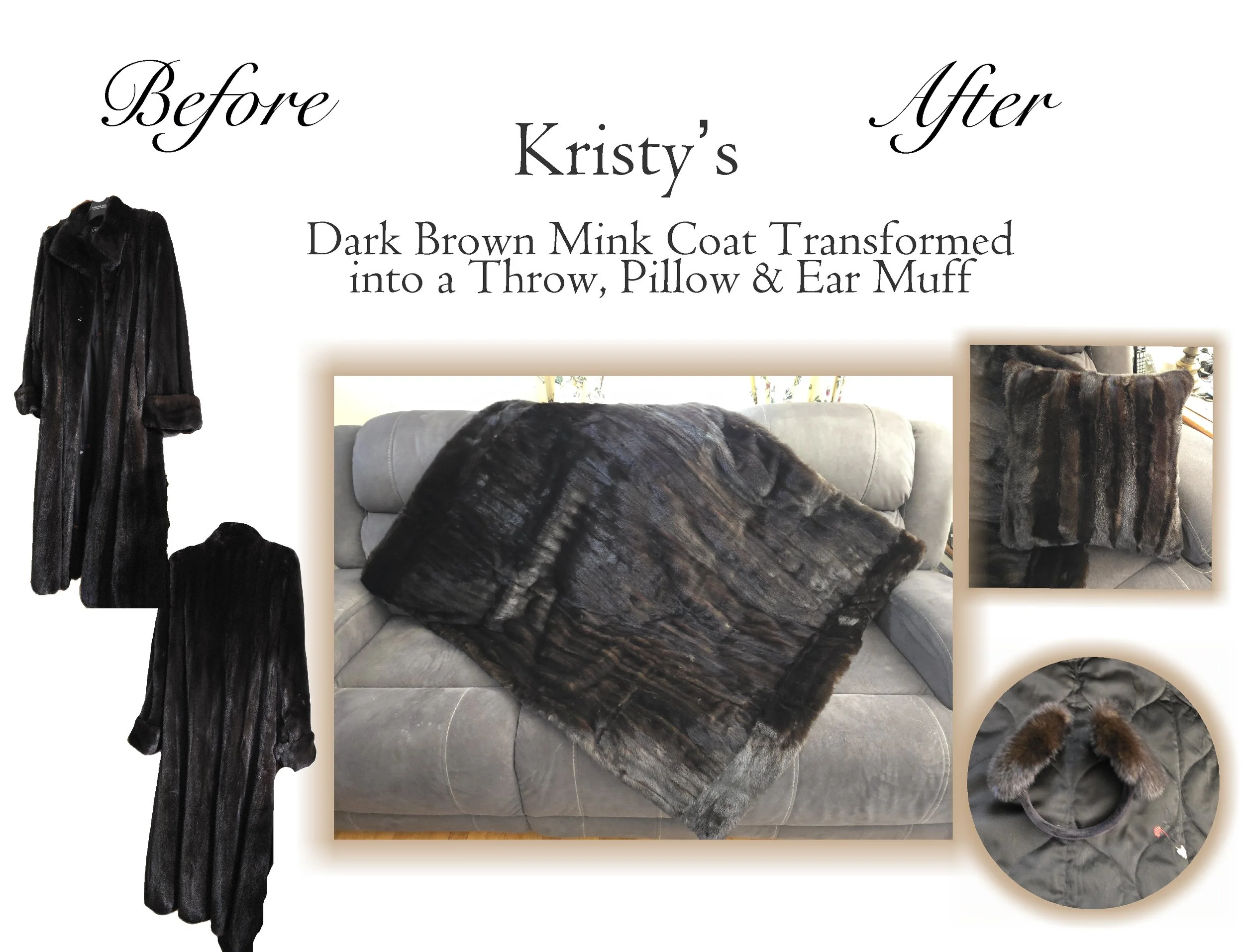 Kristy's Mink Transformed into a Throw, Pillow &amp; Ear Muffs