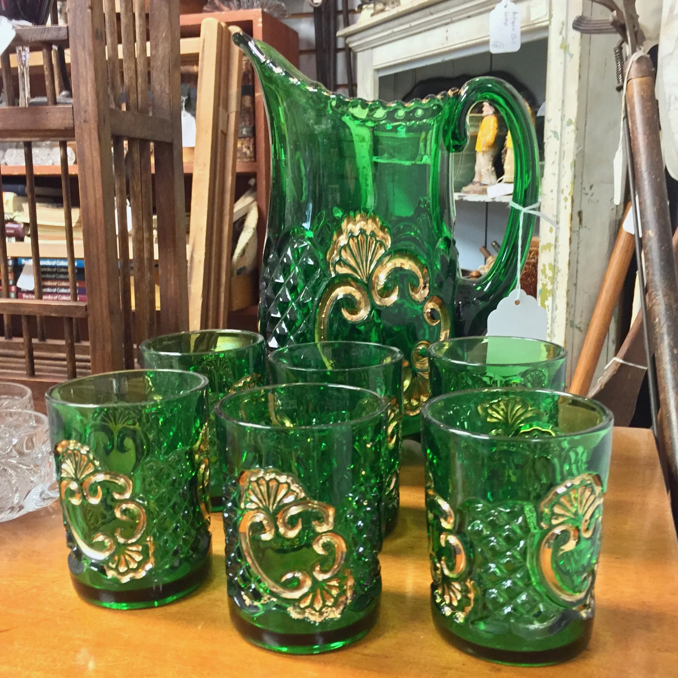 Pressed Glass Pitcher & Tumblers