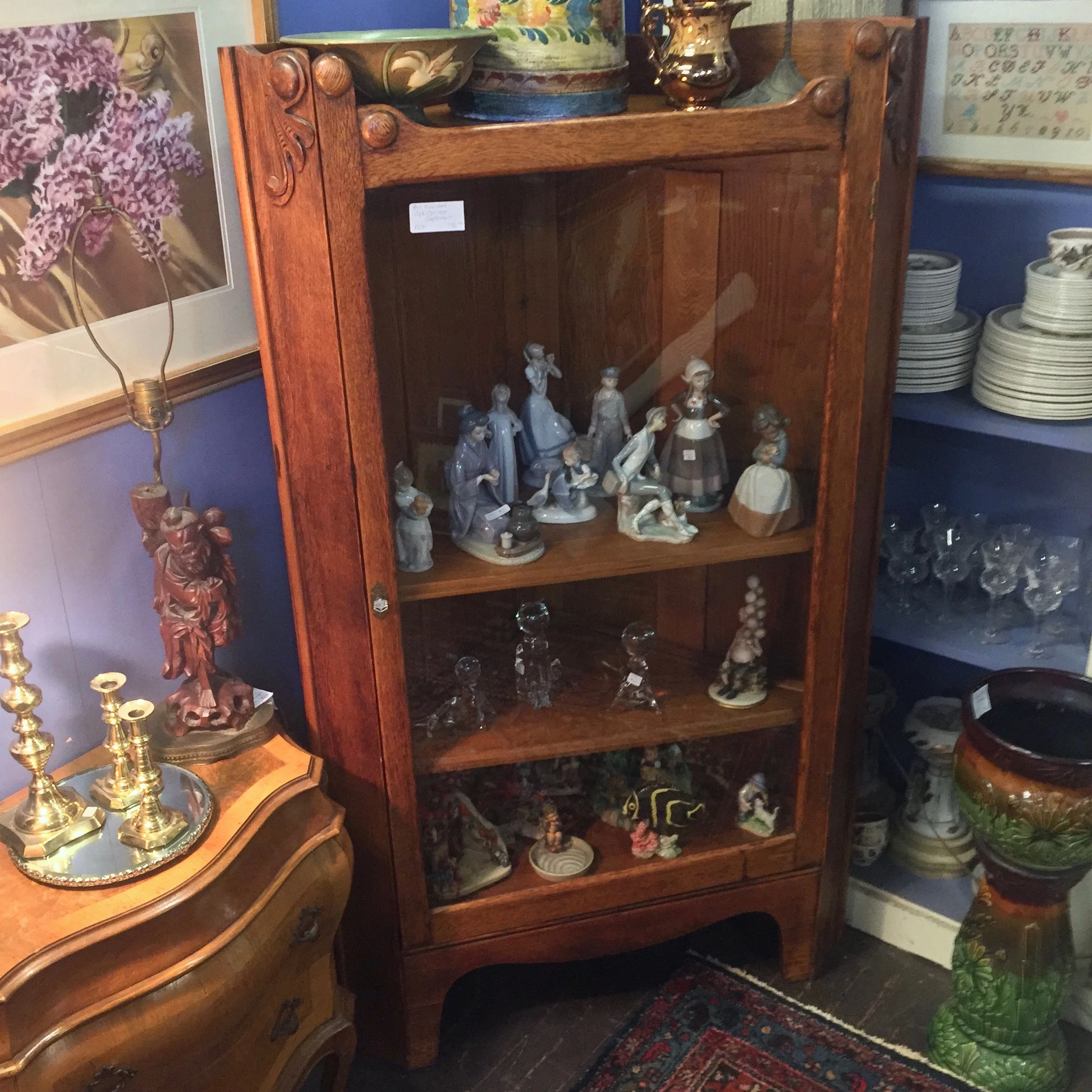 Art Nouveau Oak Corner Cupboard