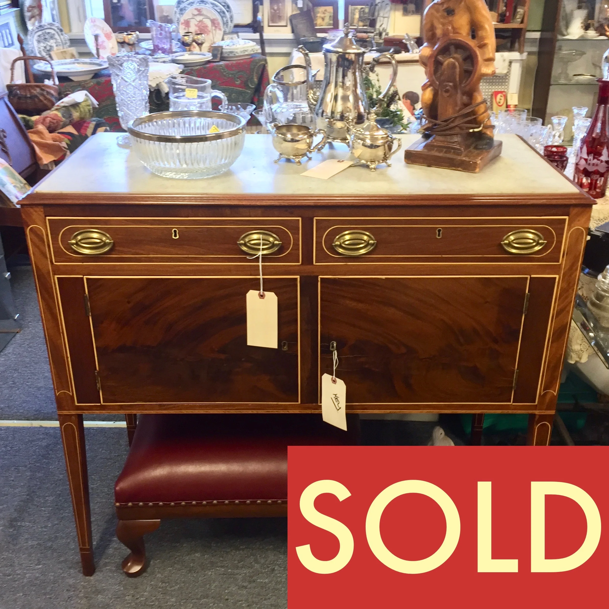 Mahogany Server, Marble Top