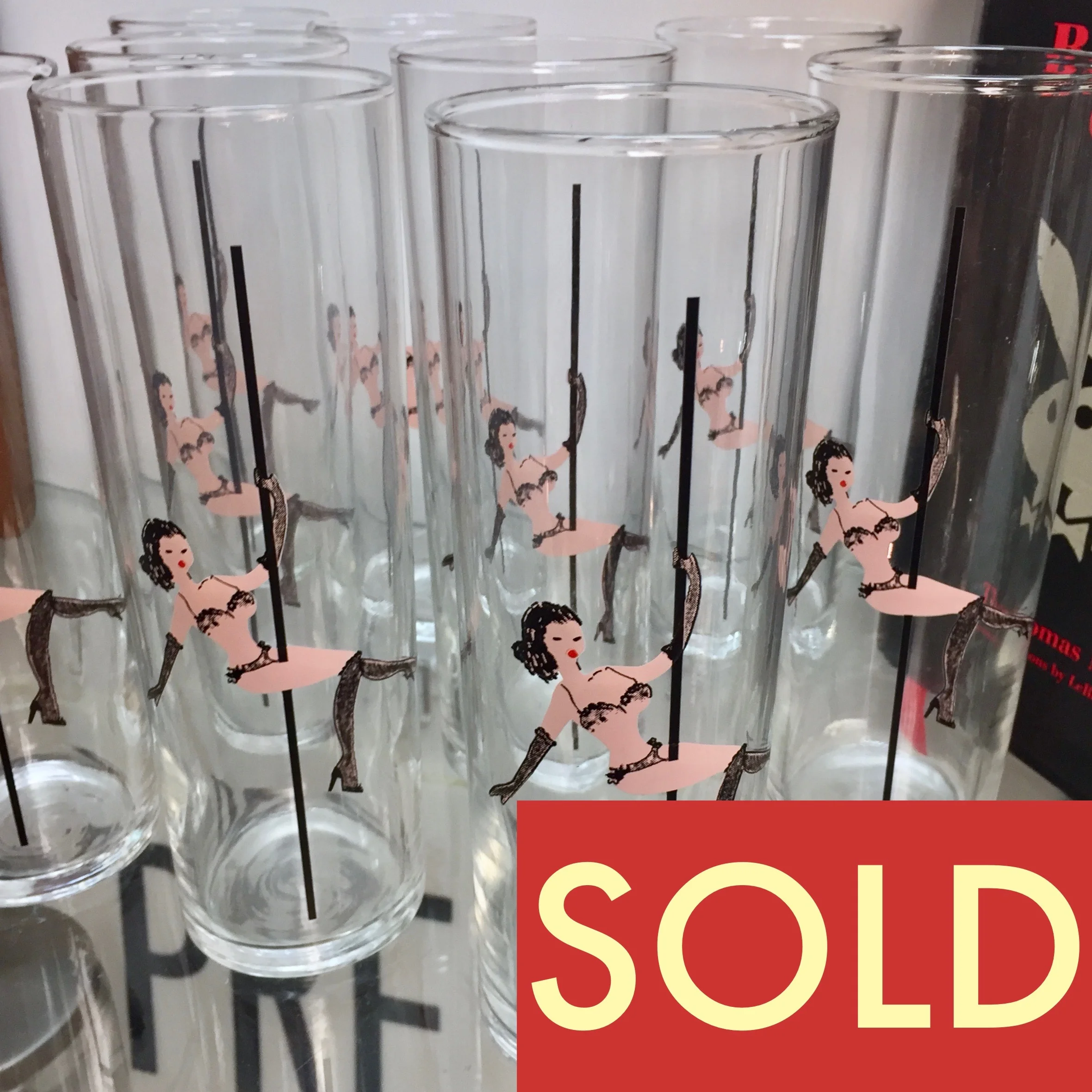 Vintage Pole Dancer High Ball Glasses