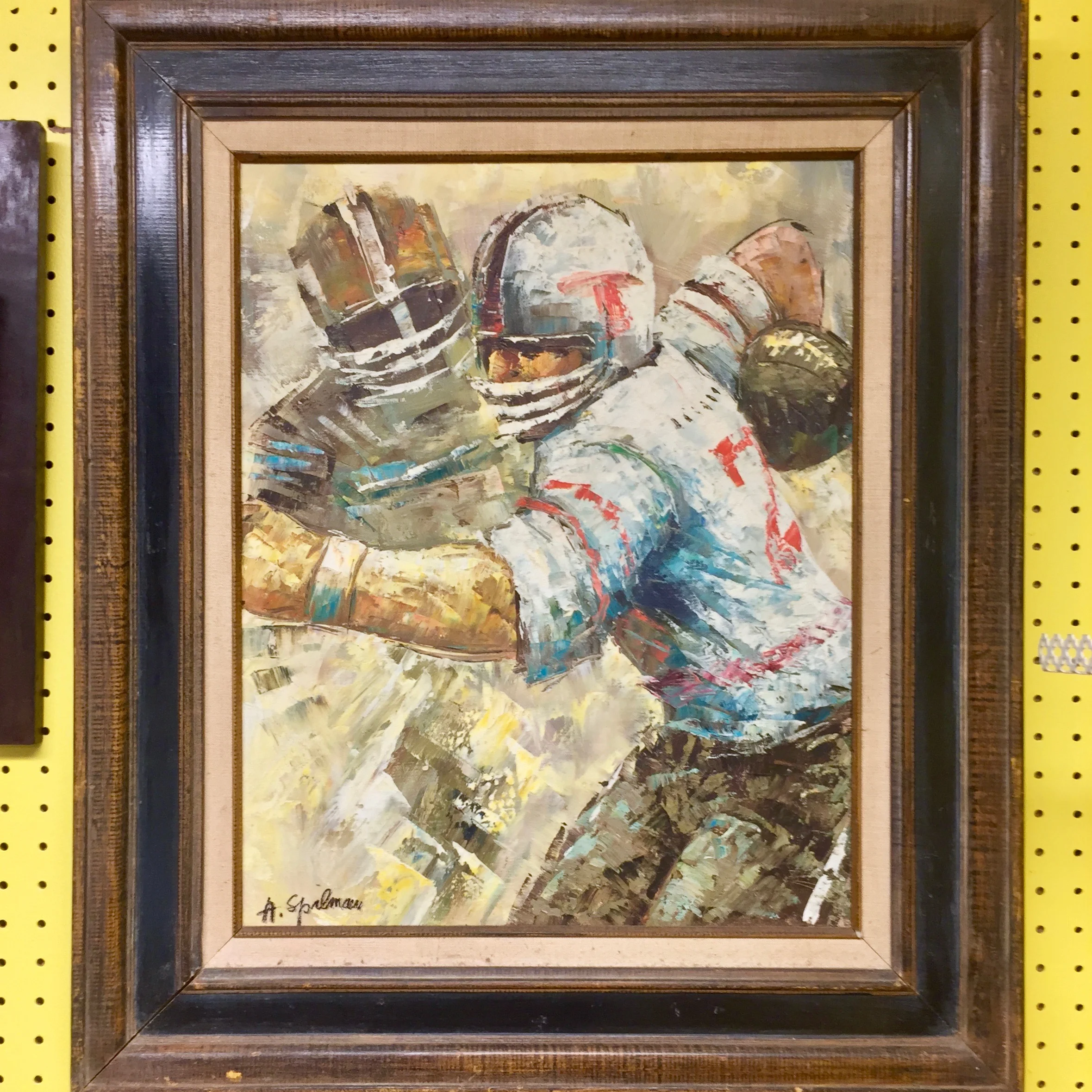 Vintage Football Oil Painting, signed
