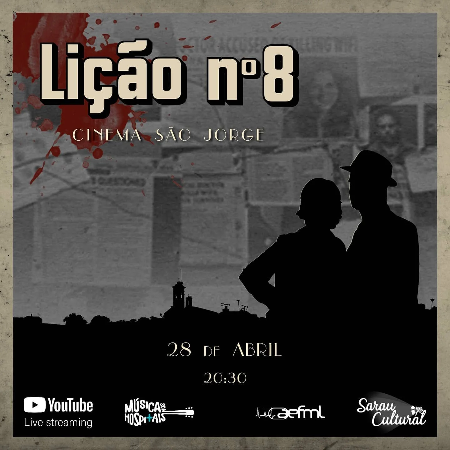 Cada vez mais pr&oacute;ximos do XXVIII Sarau Cultural, junta-te a n&oacute;s nesta contagem decrescente.
No dia 28 de Abril, pelas 20:30h, assiste a &ldquo;Li&ccedil;&atilde;o n&ordm;8&rdquo;, num streaming por Youtube perto de ti! 

Nesta edi&ccedil;&atilde;o, o montante angariado ir&aacute; reverter para uma associa&ccedil;&atilde;o respons&aacute;vel pelo apoio e acompanhamento de doentes em unidades de oncologia e geriatria - a &ldquo;Associa&ccedil;&atilde;o Portuguesa de M&uacute;sica nos Hospitais e Institui&ccedil;&otilde;es de Solidariedade&rdquo; (@musica_nos_hospitais)

Contamos contigo!
