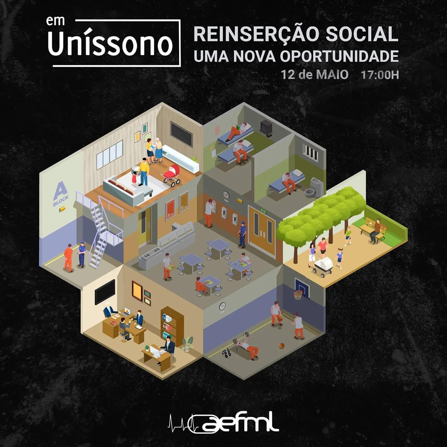 O Em un&iacute;ssono est&aacute; de volta no dia 12 de maio, com o tema &ldquo;Reinser&ccedil;&atilde;o Social - uma Nova Oportunidade&rdquo;, onde ser&atilde;o debatidas as principais quest&otilde;es e preocupa&ccedil;&otilde;es relativamente ao problema da Reinser&ccedil;&atilde;o Social de pessoas que frequentaram ou frequentam estabelecimentos prisionais.

Junta-te a n&oacute;s, &agrave; APAC Portugal - Reinser&ccedil;&atilde;o Social | Voluntariado em Pris&otilde;es e &agrave; Dra. S&oacute;nia Teixeira, Psic&oacute;loga Cl&iacute;nica e da Justi&ccedil;a  do Estabelecimento Prisional de Pinheiro da Cruz e vem aprender um pouco mais sobre esta realidade, num momento informal de discuss&atilde;o.

Inscreve-te j&aacute; na UpEvents!