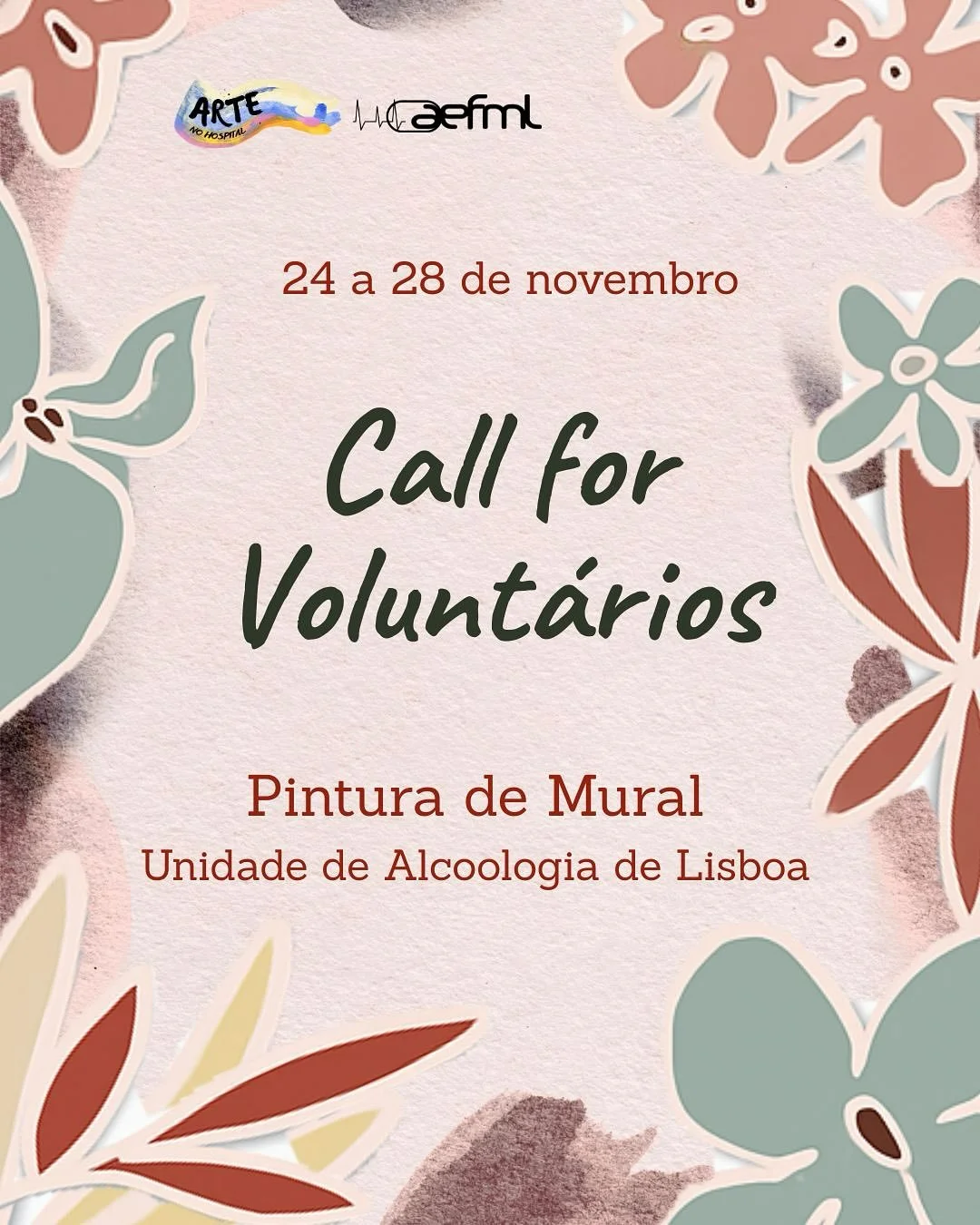 Depois do mural das Oficinas&hellip; estamos de volta!

Desta vez, vamos levar cor, vida e aconchego &agrave; Unidade de Alcoologia de Lisboa, reabilitando um muro que acolhe diariamente tantas pessoas em recupera&ccedil;&atilde;o. 
Entre 24 e 28 de 