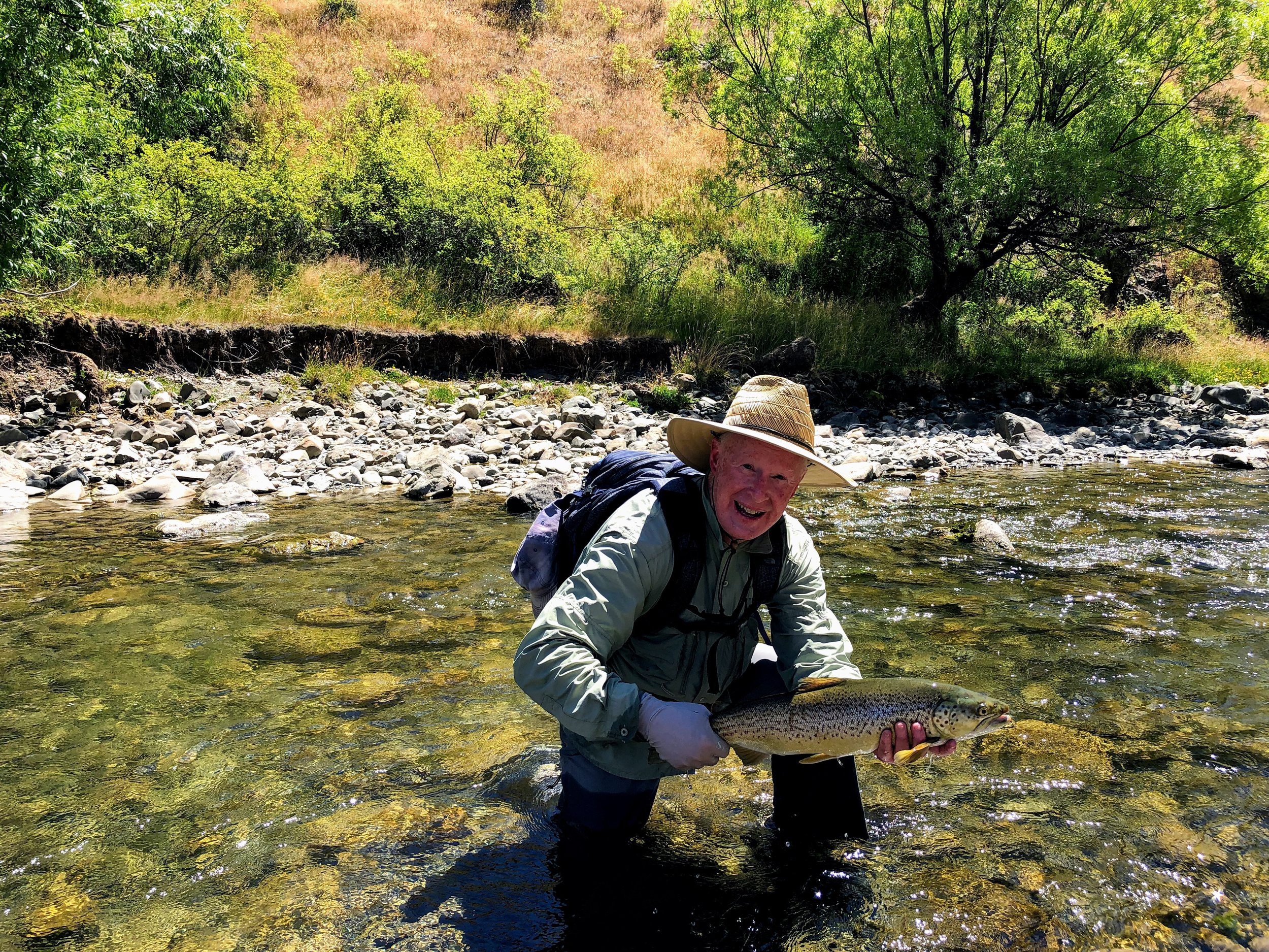 My mere 24 inch brown. Check out the water clarity. Don’t let recent events scare you off, New Zealand is a treasure. Serge Bonnafoux is the go to guide in New Zealand.