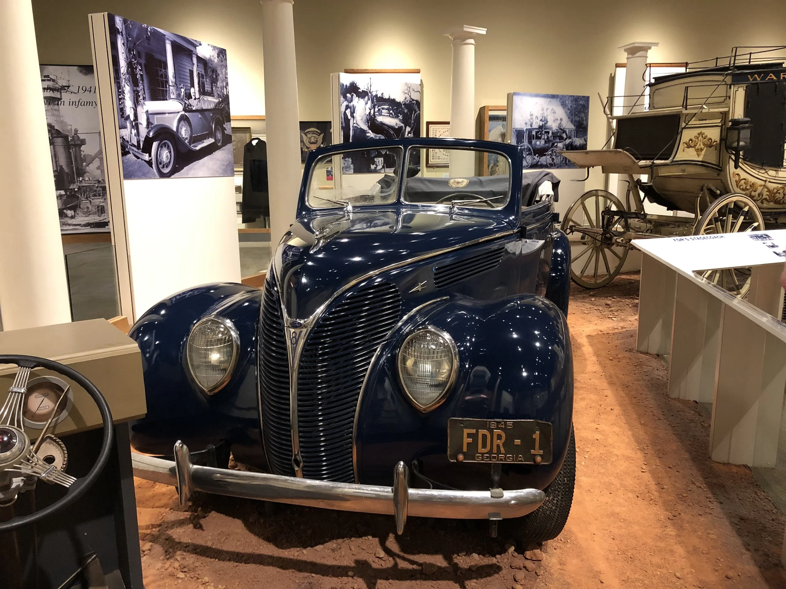 They have a nice museum there. Despite being paralyzed from the waist down, FDR loved to drive and had hand operated cars manufactured for that purpose.