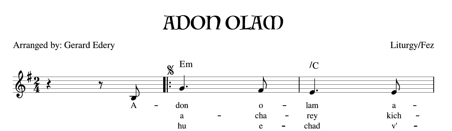 Adon Olam - Sephardic (Sheet Music)