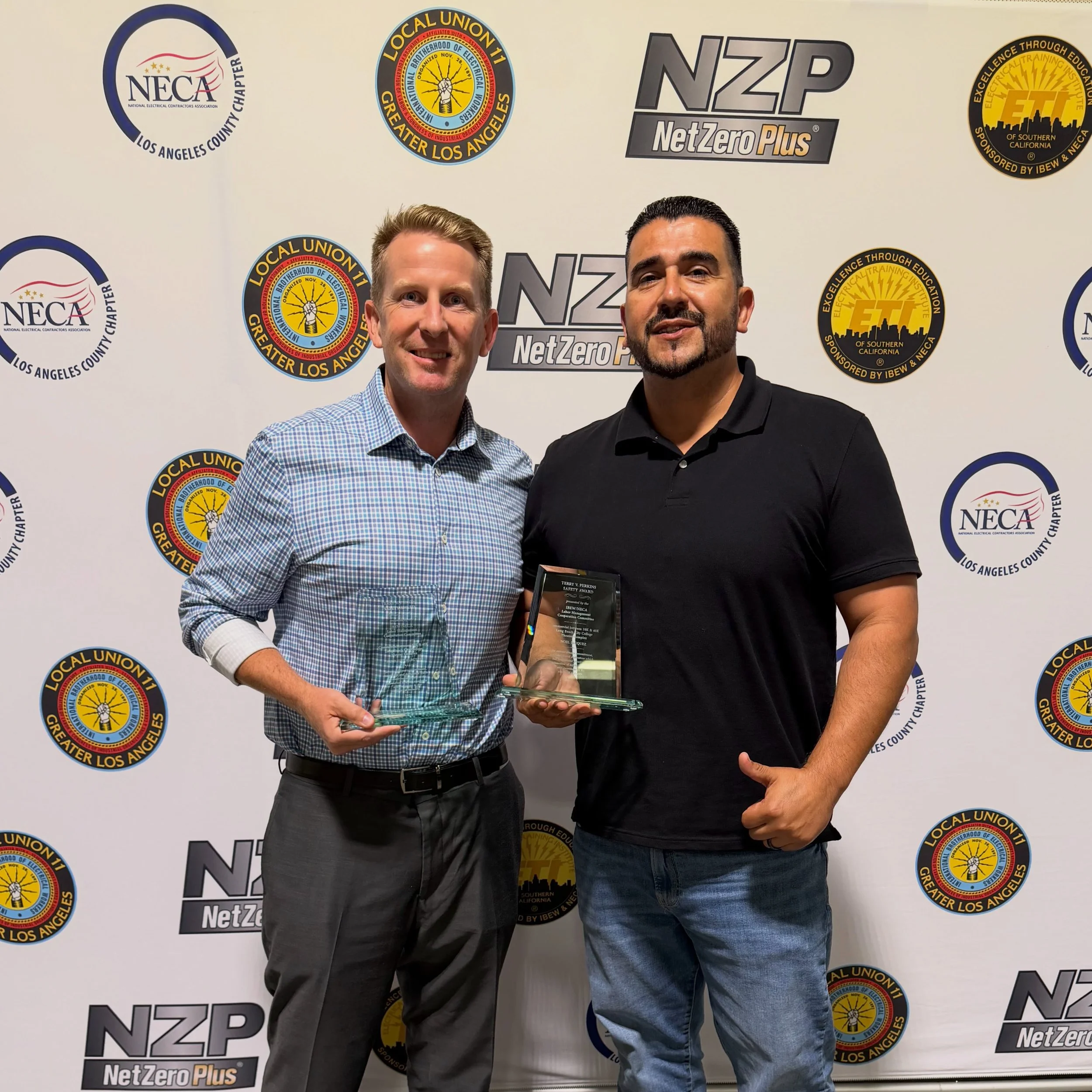 Congratulations to Noel for his Terry Perkins award for Safety at our Long Beach City College project. #NECA #ibew11