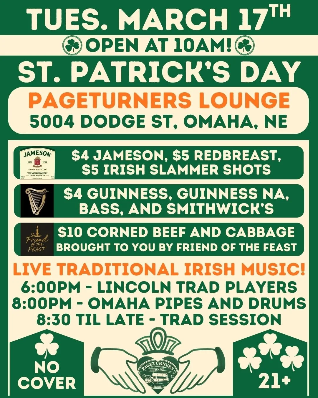 St. Patrick's Day at Pageturners Lounge