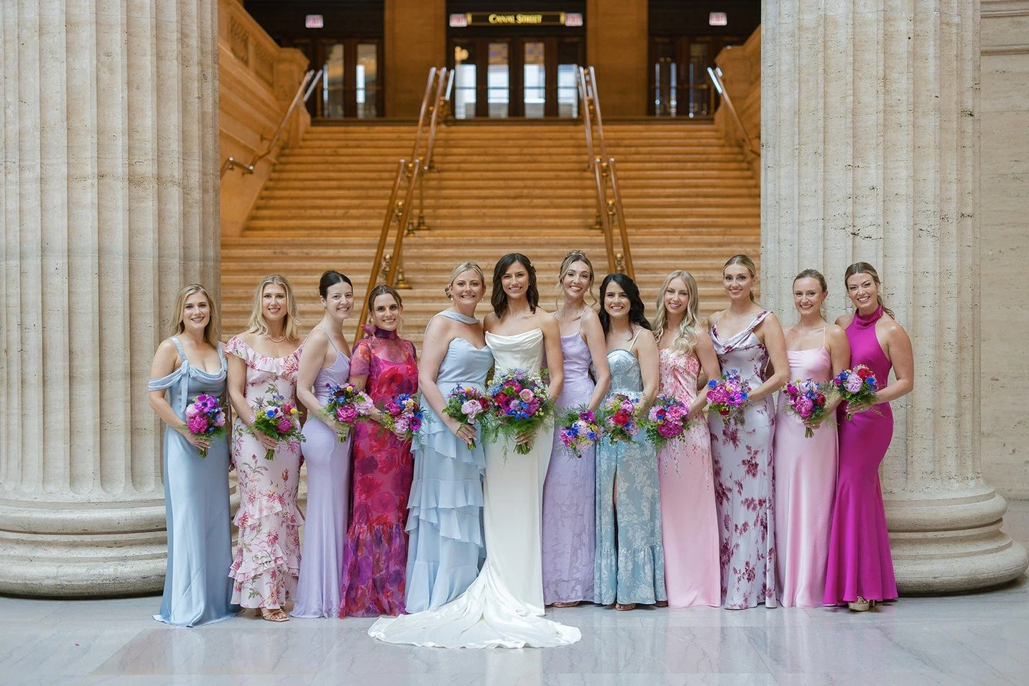 THIS is how you do a big wedding party 🩵🩷💜

Obsessed with how this bridesmaid vision came to life!! So freaking chic
&bull;
&bull;
&bull;
👰&zwj;♀️@yard_work13 | 🤵 @timryan_
📸 @sallyodonnellphotography
🏡 St. Clement | @chicagomuseumevents
📽 @h