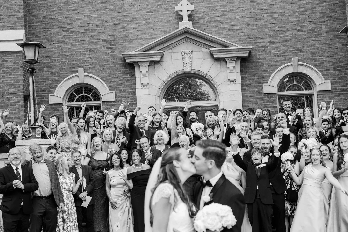Sealed with a kiss and surrounded by love, Julia + Joe had the ultimate crowd cheering them on for their grand exit. Scroll for the beamiest newlywed smiles we&rsquo;ve ever seen 💛🎉💍

&bull;
&bull;
&bull;
👰🏻&zwj;♀️ @juliaggiannelli
📸 @sherahg 

