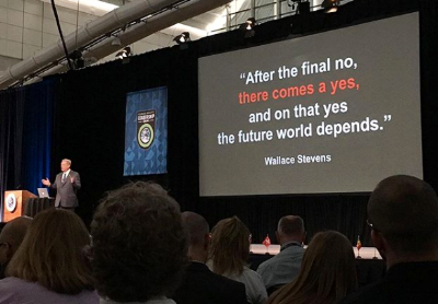 Al Gore quotes Wallace Stevens to conclude his presentation.