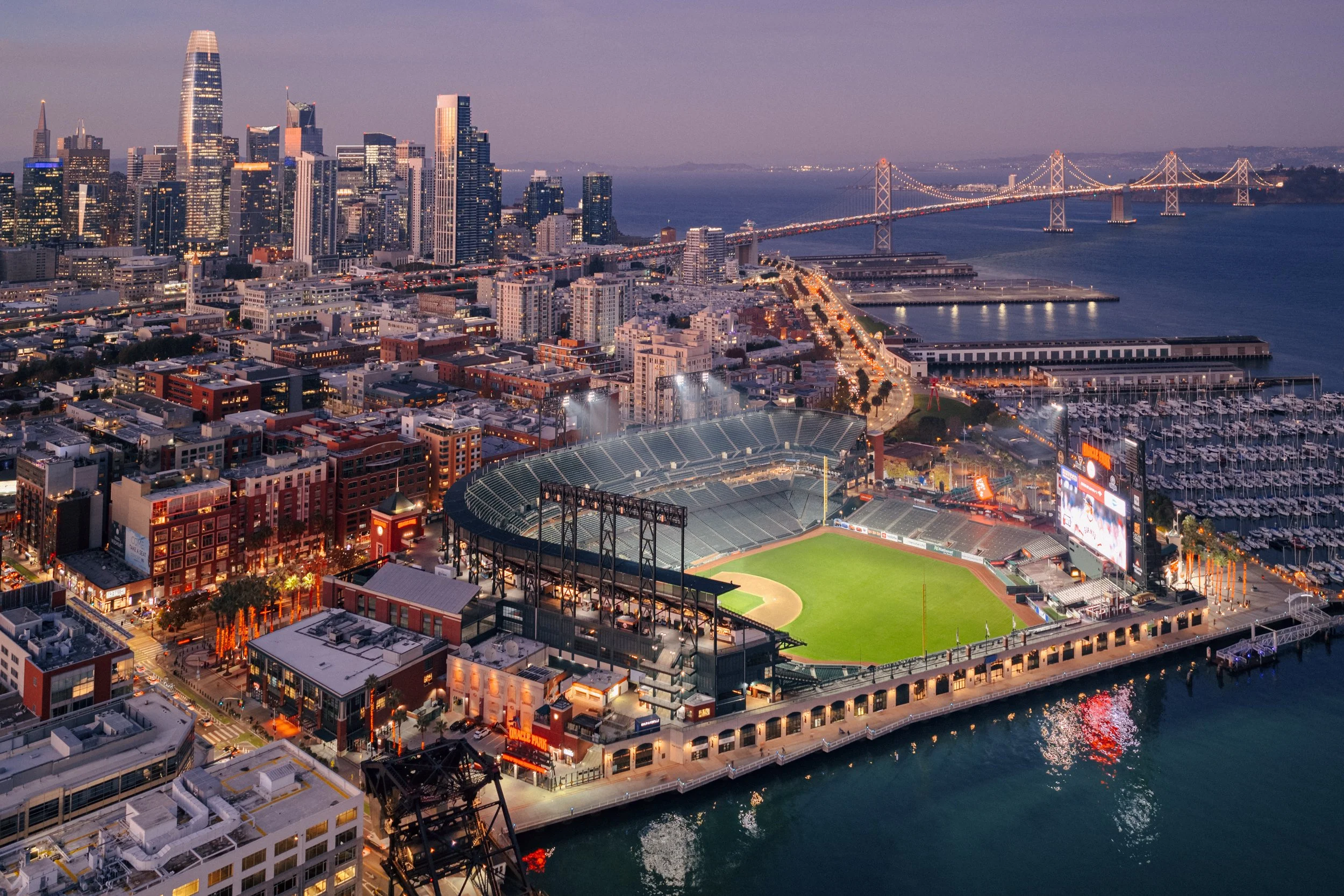 Oracle Park at blue hour for Giants Enterprises