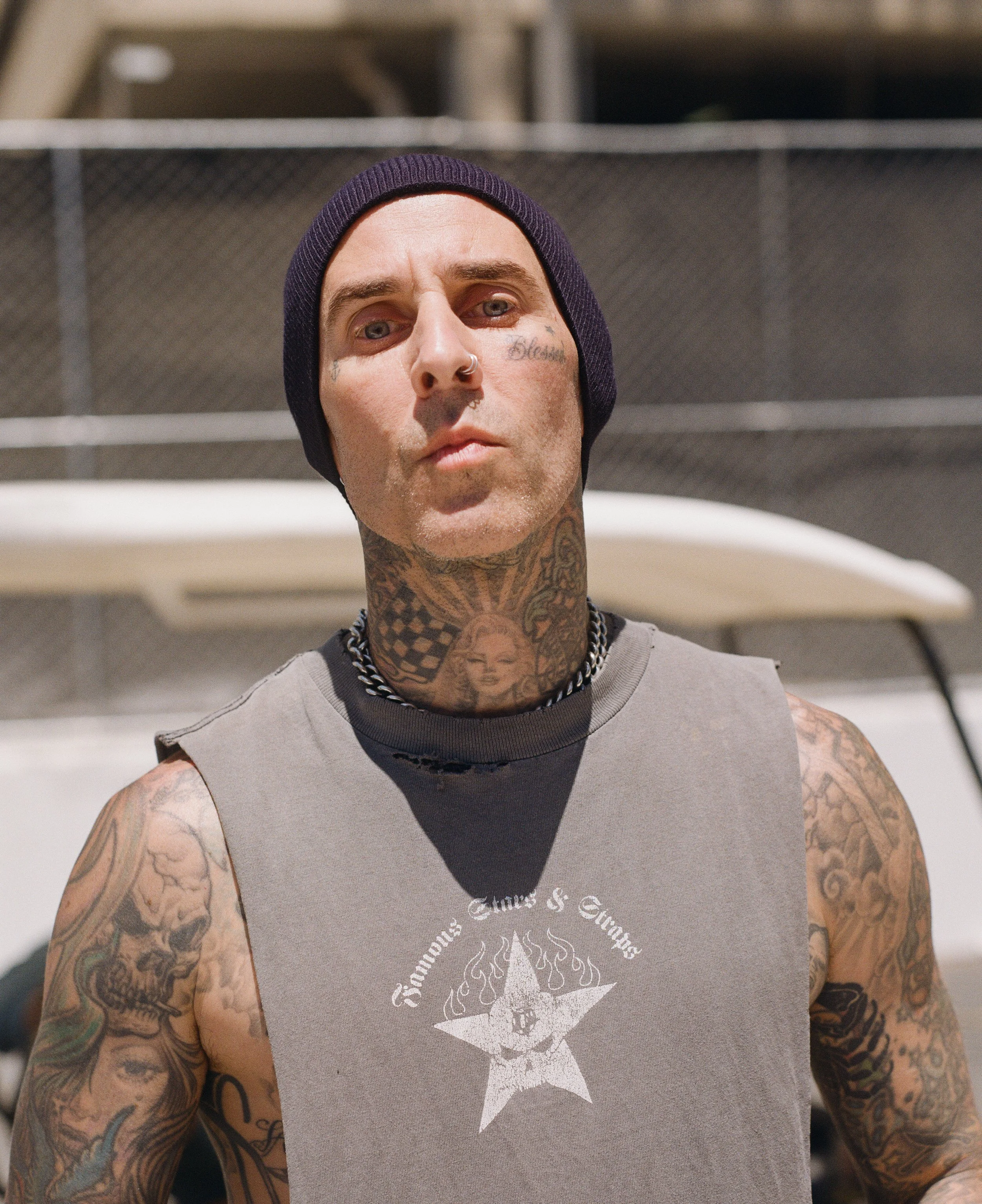Travis Barker backstage at Vans Warped Tour, shot on Pentax 67 film