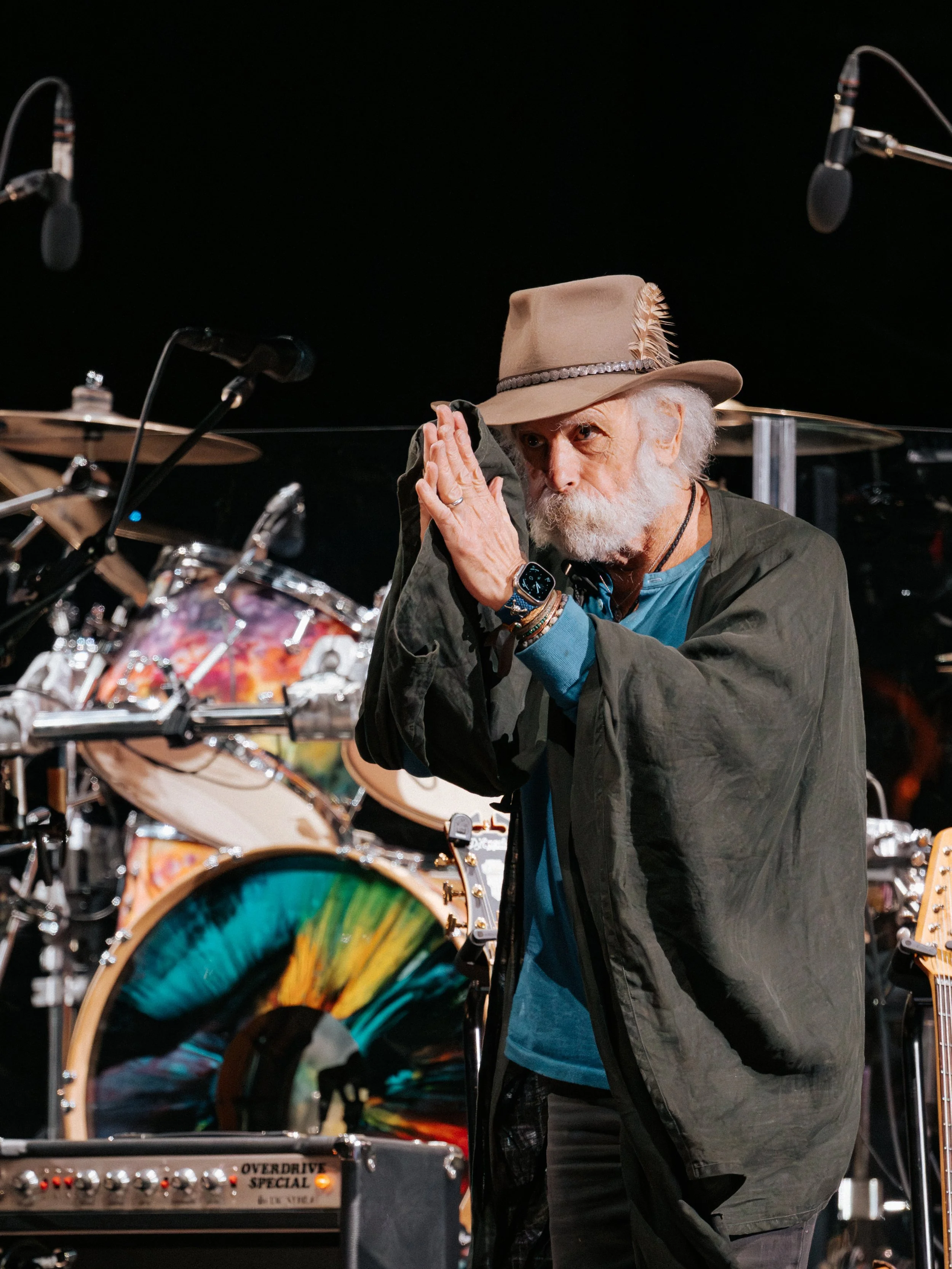 Bob Weir, hands clasped, his final run with Dead & Company