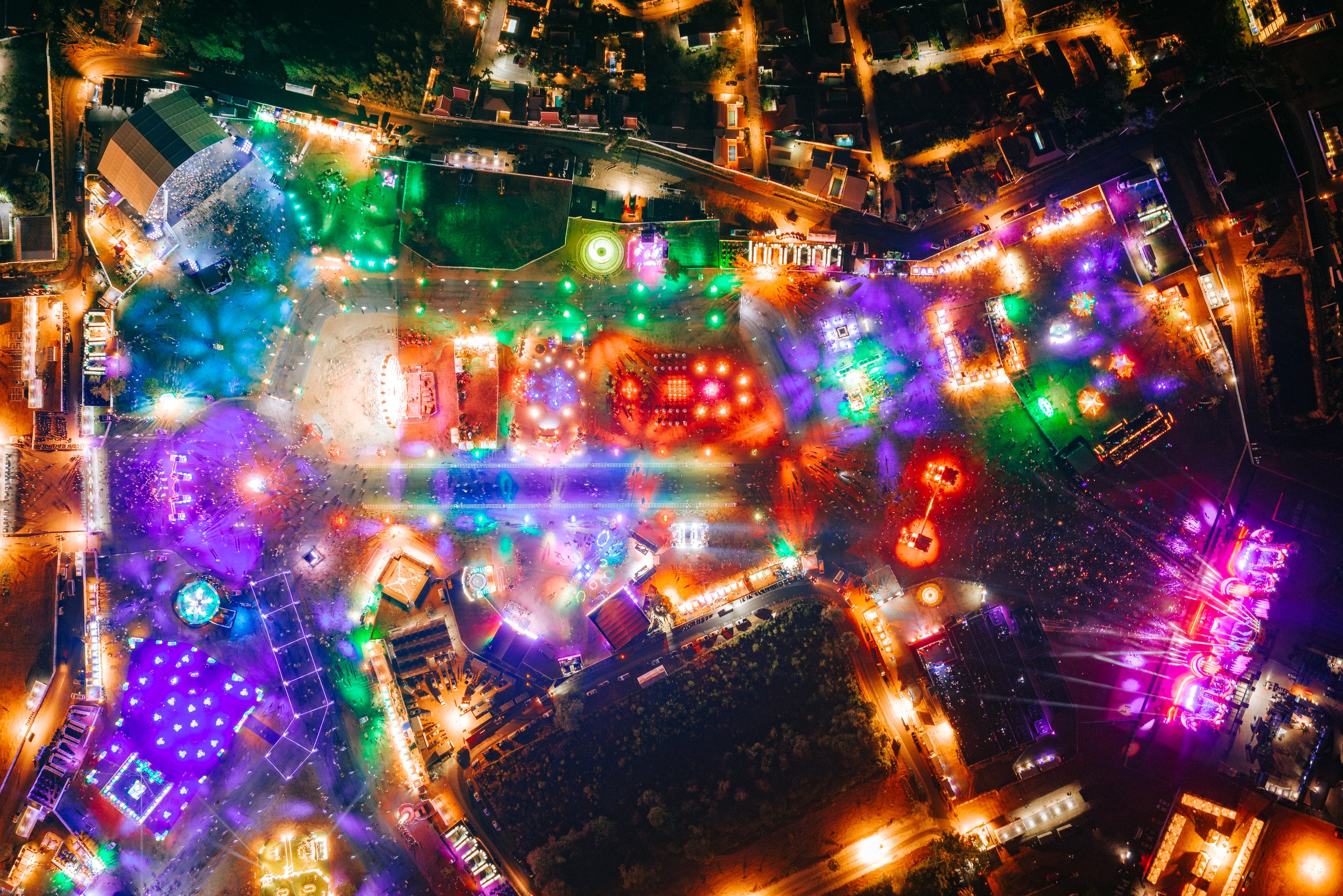 Aerial view of EDC Thailand's festival grounds at night