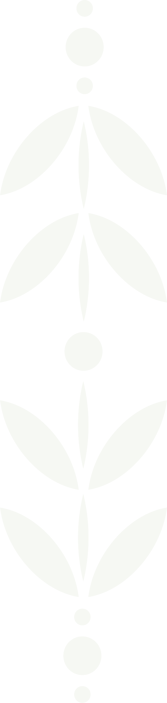 Vertical black and white geometric pattern featuring alternating circles and leaf-like shapes.