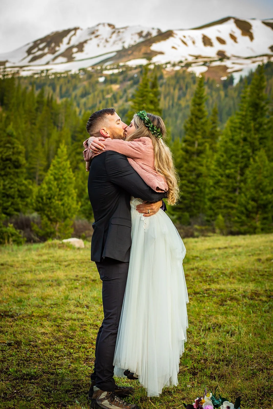 first kiss sunrise mountain elopement