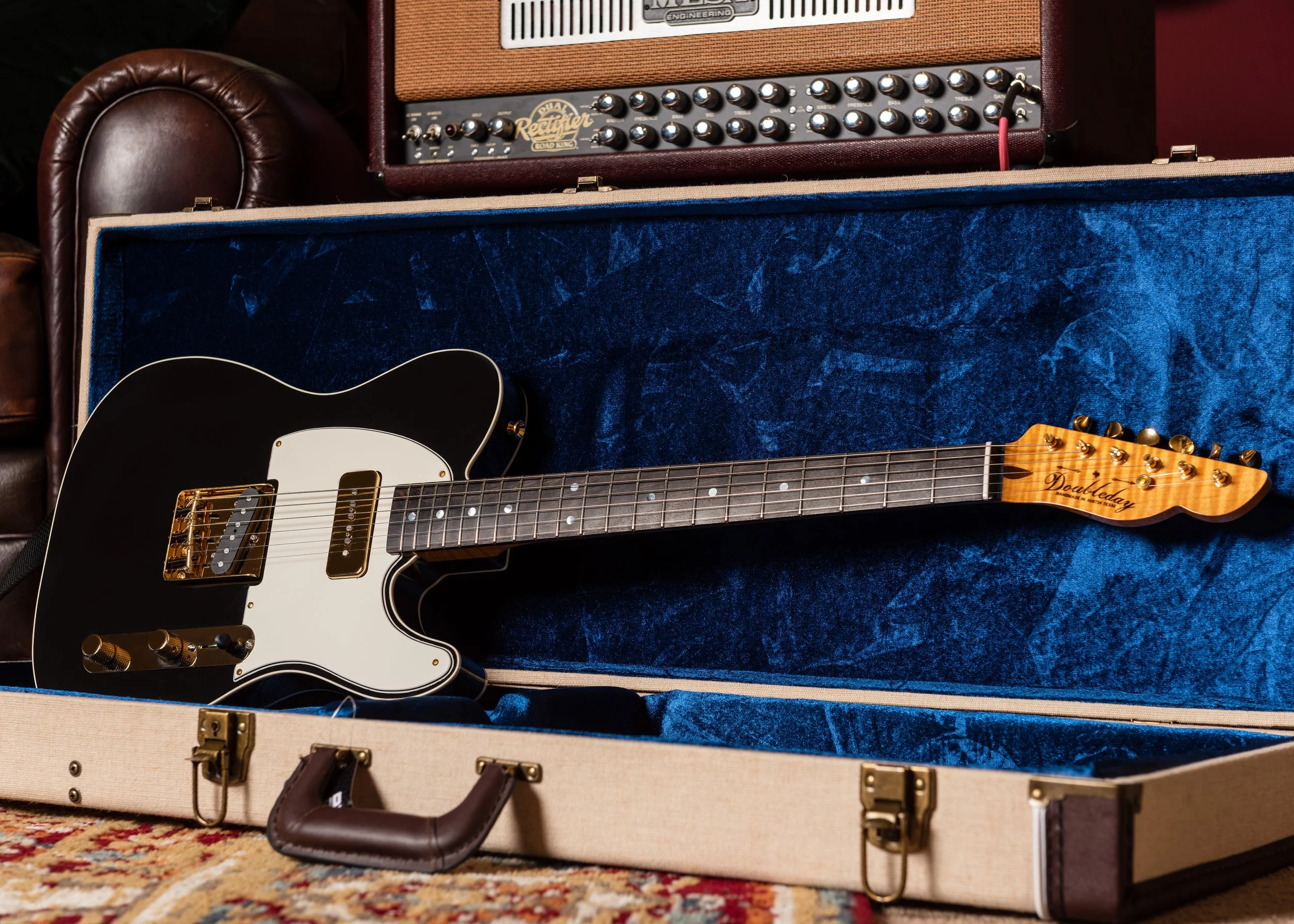 Custom Guitar Build, black guitar, classic black guitar in a case, build by Doubleday Guitars