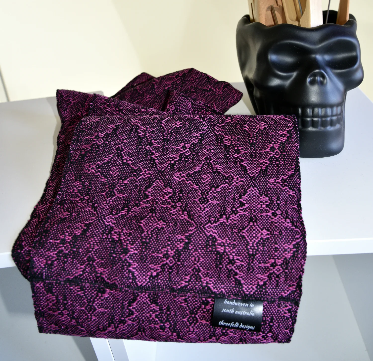 HandwovenCottonScarf_PinkSnakeskin_ThreefoldDesigns2.jpg